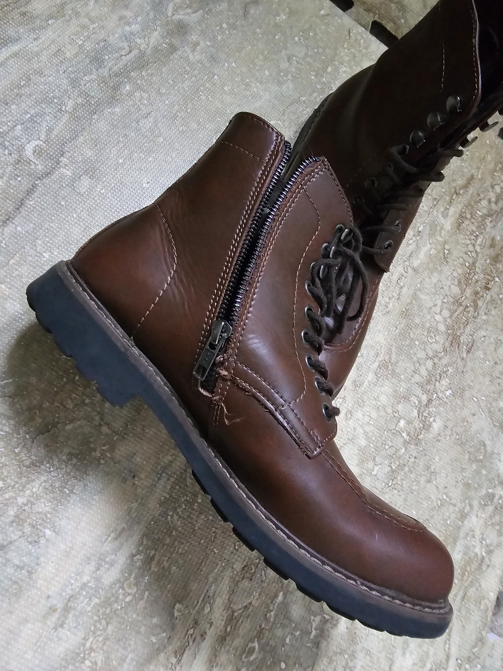 Alfani Men's Brown Leather Lace-Up Side-Zip Boots